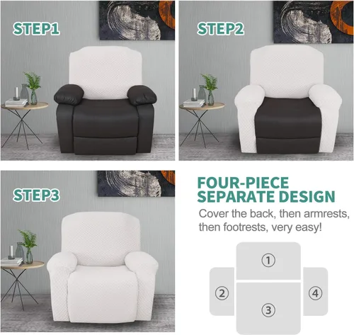 Vista 9 de YEMYHOM 4 fundas de sofá + 4 fundas reclinables (blanco)