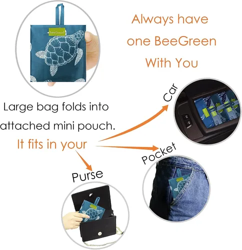 Vista 8 de BeeGreen Bolsas de compras reutilizables para comestibles, bolsas de compras con bolsa extra grande de 50 libras con bonito patrón de tortugas