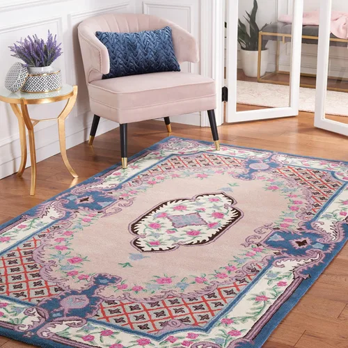 Vista 8 de SAFAVIEH Bellagio Collection - Alfombra decorativa de 2 x 3 pies, azul y rosa, hecha a mano de lana de medallón, ideal para zonas de alto tráfico