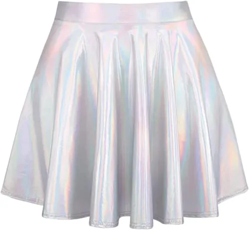 Vista 6 de Conjunto de 2 piezas de ropa para rave para mujer, festivales, parte superior metálica, falda larga, EDM, fiesta, club, holográfico, rave