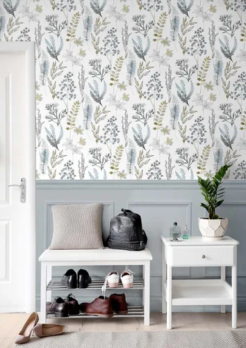 Vista 5 de NextWall Wild Garden - Papel tapiz autoadhesivo (azul glaciar y latón mate)