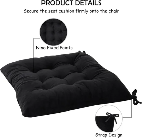 Vista 4 de Juego de 2 cojines para sillas de comedor con lazos, almohadilla antideslizante para silla de cocina para interior y tapete de asiento de comedor