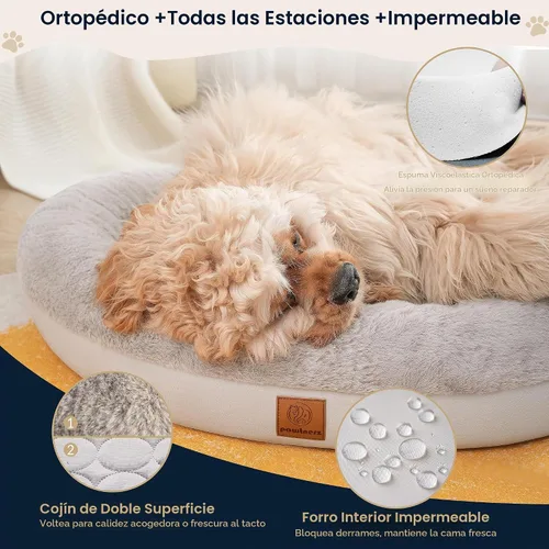 Vista 3 de Cama Redonda en Forma de Dona para Perros – Camas Ortopédicas de Lujo para Perros con Espuma Viscoelástica – Cama de Mascotas con Bulto Calmante