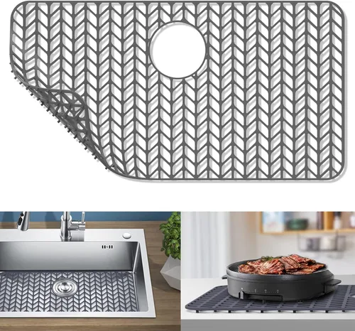Vista 15 de GUUKIN Protectores de fregadero para fregadero de cocina, 12.25" x 11.5" rejilla plegable antideslizante de silicona para el fondo de fregaderos