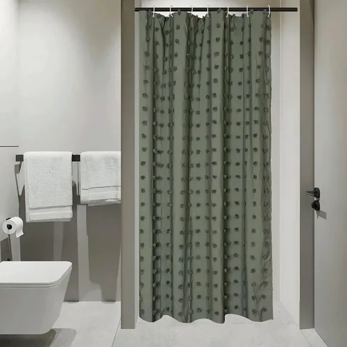 Vista 18 de Siiluminisoy Cortina de ducha pequeña bohemia de tela tejida, bonita cortina de ducha beige, 36 x 72 pulgadas, con pliegues mechonados, floral