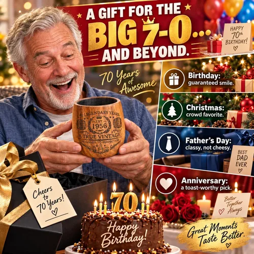 Vista 5 de Regalos de 70 cumpleaños para hombres, juego de vasos de whisky