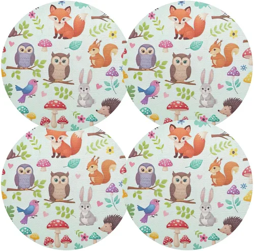 Vista 2 de Cute Animals Table Placemat, Washable Place Mat Heat Resistant for Kitchen one sizex4