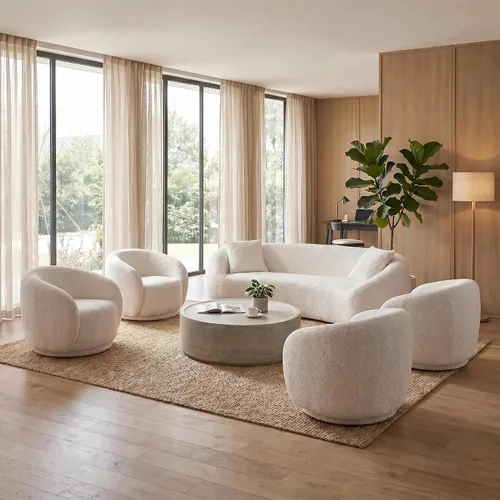 Vista 12 de Juego de 2 sofás curvos, modernos sofás de sala de estar, sofás integrales, sofás de 3 plazas + silla giratoria de 360 grados con respaldo curvado