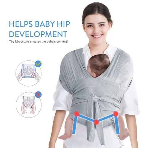 Vista 6 de Portabebés, portabebés ajustable para recién nacidos a niños pequeños, elástico original, bueno para bebés recién nacidos y niños (gris)