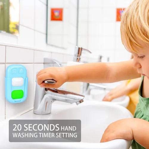 Vista 4 de SOARING Temporizador de cepillado de dientes y lavado de manos para niños, indicador de color para entrenamiento de niños, se pega en el baño (azul)