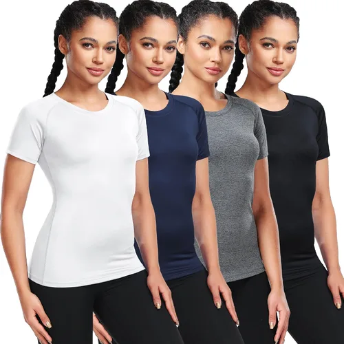Vista 13 de CADMUS - Camisetas de compresión para mujer, paquete de 3/4/5 unidades, para correr, atléticas, de manga corta, para entrenamiento, yoga, gimnasio
