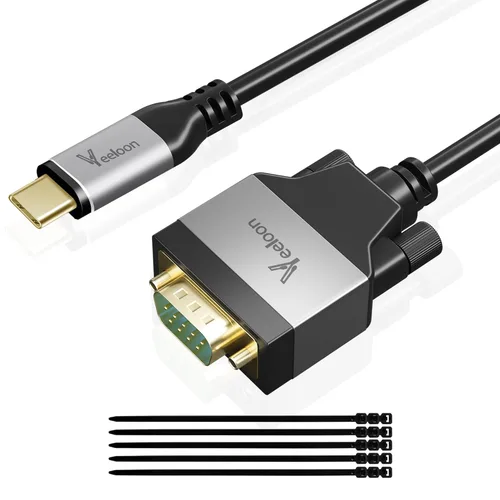 Vista 8 de Adaptador USB 2.0 a serie (FTDI Chipset), 4 pies USB A a RS232 macho DB9 Convertidor de pines Cable serie con bridas para Windows 11, 10, 8.1, 8, 7
