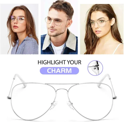 Vista 2 de Dollger Gafas de lente transparente Aviator sin receta para mujeres y hombres (3025 plateado)