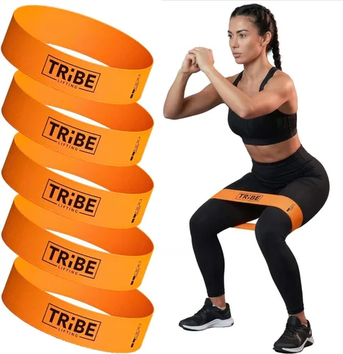 Vista 8 de Tribe Lifting - Bandas de resistencia de tela para glúteos y piernas Juego de 5 bandas de tela para entrenamiento Bandas gruesas de glúteos