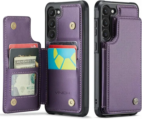 Vista 17 de Vinich - Funda tipo cartera para Samsung Galaxy S23 con tarjetero, color negro Ranuras de crédito con bloqueo RFID, soporte para teléfono a prueba