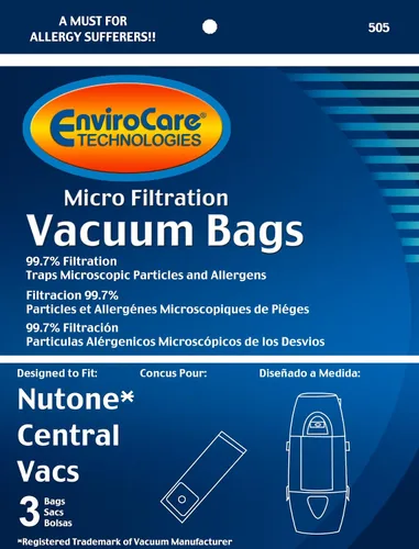 Vista 2 de EnviroCare Paquete de 3 bolsas para aspiradora central de microfiltración Nutone