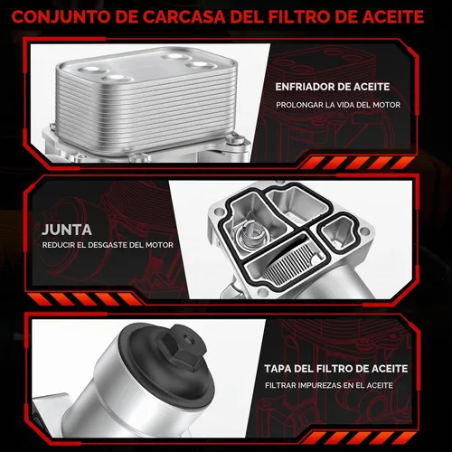 Vista 6 de Actualización de aluminio 03L115389C enfriador de aceite del motor para Volkswagen VW Golf Tiguan EOS Passat Seat Altea Audi A3 Q3 A4 Skoda, #OE