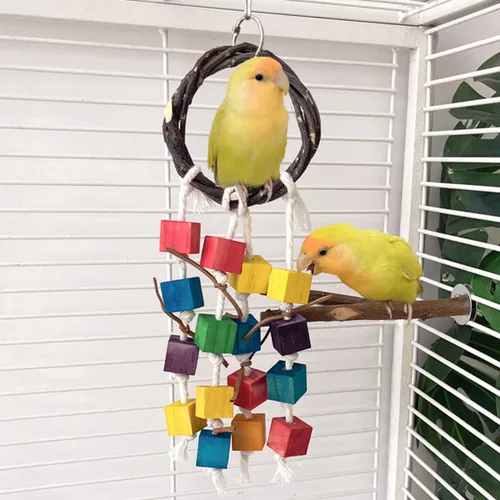 Vista 7 de Juguetes para pájaros para periquitos Conures, accesorios de jaula de pájaros, juguetes de forraje para jaula BellBall