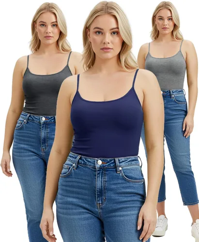 Vista 408 de Emmalise Camisola larga casual básica para mujer, con tirantes ajustables, top en capas