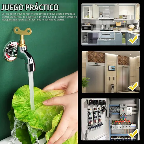 Vista 7 de Kit de 13 llaves utilitarias para plomeros, juego de herramientas de llave de servicio de 4 vías, llave de llave triangular para gabinete, llaves