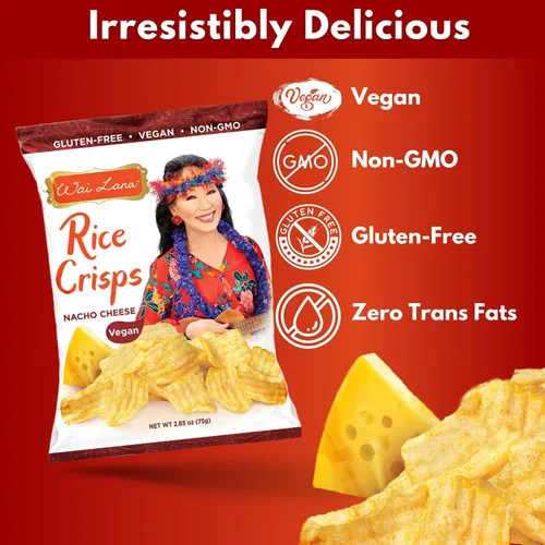 Vista 7 de Wai Lana Chips Rice Crisps - Queso Nacho, sin gluten, vegano, sin OMG, 2.65 oz (6 unidades)