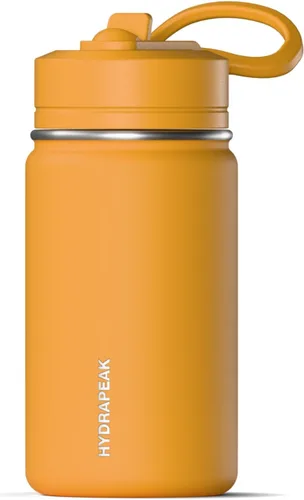 Vista 12 de Hydrapeak Mini botella de agua de 14 onzas con tapa con popote, botella de agua aislada de doble pared de acero inoxidable Botella de agua a Negro