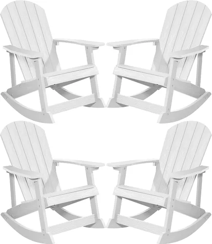 Vista 26 de YEFU Mecedora para exteriores, mecedora Adirondack, silla mecedora de patio con respaldo ancho, silla mecedora de gran tamaño con aspecto de madera