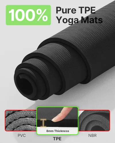 Vista 4 de YOTTOY Tapete de yoga grande (75 x 52 x 1/2 pulgadas), tapete de ejercicio TPE extra ancho, tapete de entrenamiento antideslizante para pilates