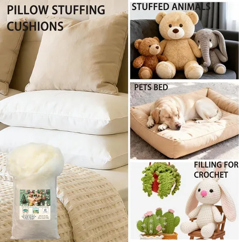 Vista 7 de Relleno de algodón para manualidades, relleno de algodón de 35.27 oz/2.2 libras para osos de peluche y animales de peluche, relleno de animales