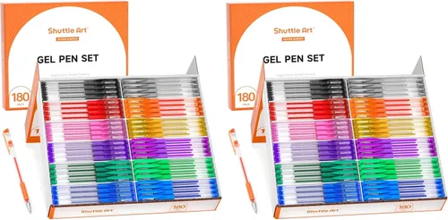 Vista 9 de Shuttle Art Bolígrafos de gel, paquete de 180 bolígrafos de gel, 12 colores surtidos a granel para adultos, libros de colorear, dibujo, garabatos