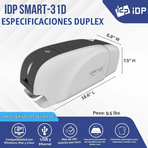 Vista 3 de IDP SMART-31 Series ID Card Duplex Kit de impresora con software, manual y guías - Incluye cinta de color YMCKO de 250 impresiones y 100 tarjetas
