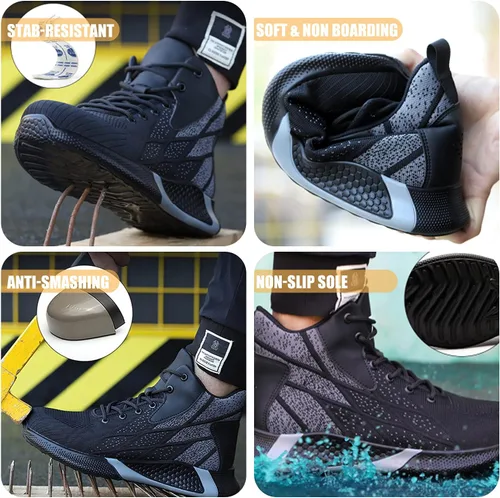 Vista 8 de ARCHINSERT Zapatos de punta de acero para hombres y mujeres, zapatos de seguridad indestructibles, resistentes al deslizamiento, puntera de acero