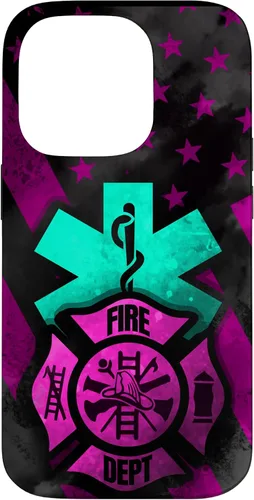 Vista 17 de EMT EMS Firefighter Pink Turquoise Fire Rescue American Flag Case for iPhone 16