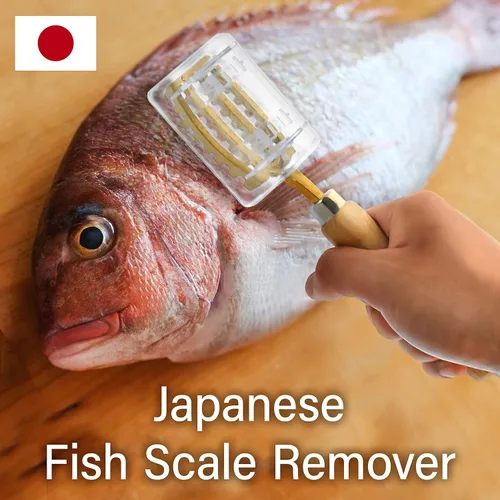 Vista 2 de YAMASAN KYOTO UJI Removedor de escamas de pescado con caja con dientes de sierra dentados de latón y asas de madera de Tsubame-Sanjo, Japón