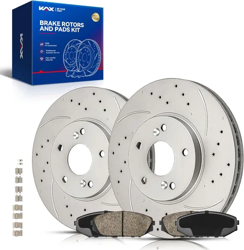 Vista 70 de Kit de freno delantero KAX, rotores de freno ranurados y con hendiduras, pastillas de freno cerámicas Compatible con Honda Accord 1990 1991 1992