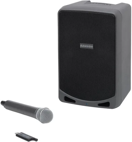 Vista 2 de Samson Expedition XP106w PA inalámbrico recargable alimentado por batería con Bluetooth + desinfectante de micrófono + parabrisas de espuma + cable
