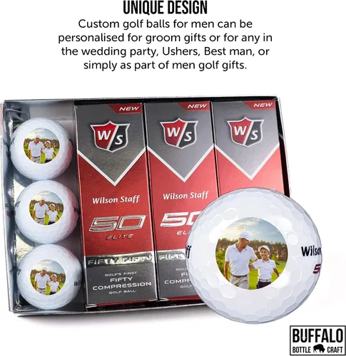 Vista 8 de Wilson Fifty Fifty Pelotas de golf personalizadas, manga de 3, añade tu foto o logotipo, diseños personalizados para hombres y mujeres, regalos
