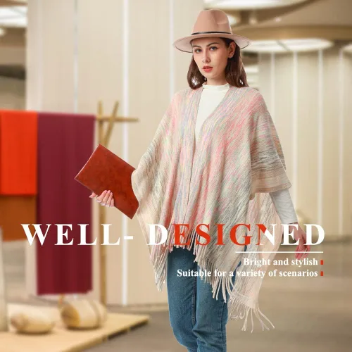 Vista 3 de Women's Knit Shawl Wraps, Knitted Poncho Cape Open Front Cardigan Sweater with Tassel for Spring Fall Winter