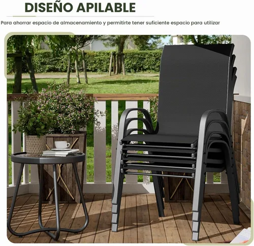 Vista 4 de UDPATIO Juego de 4 sillas de patio, sillas de comedor apilables para exteriores con respaldo alto, silla de tela de textileno transpirable para Negro