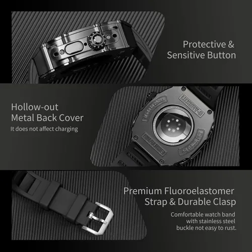 Vista 5 de Estuche de Lujo para Apple Watch Ultra 3/2/1 49mm Banda FKM, Cubierta de Metal con Parachoques Resistente + Vidrio Incorporado + Correa