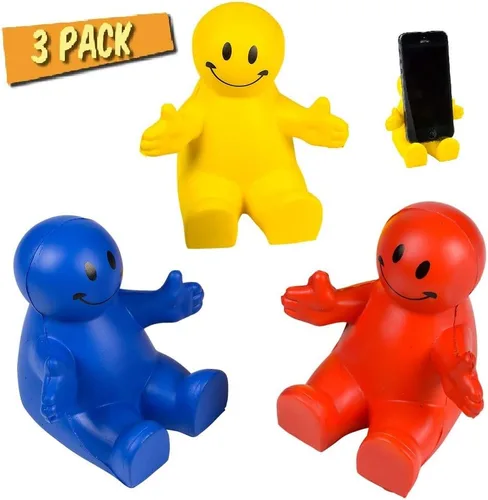 Vista 2 de Zugar Land Soportes para teléfono de 4 pulgadas con diseño de cara sonriente exprimible (paquete de 3) accesorios de escritorio para aliviar