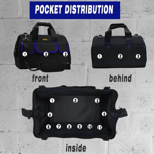 Vista 4 de FASTECH Bolsa de herramientas de 20 pulgadas, bolsa de herramientas grande, impermeable, kit de herramientas de boca ancha, organizador de bolsa