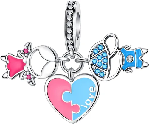 Vista 70 de LUXILLA Abalorio de plata de ley 925 para madre, hija, abuela, para familia, amor, madre, hija, abuela, para pulseras, collares, dijes, abalorios