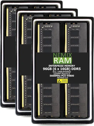 Vista 7 de Memoria RAM UDIMM NEMIX sin búfer UDIMM NEMIX de 16 GB 1X16GB DDR5 5600MHz PC5-44800 1Rx8 1.1V CL46 288-PIN ECC sin búfer