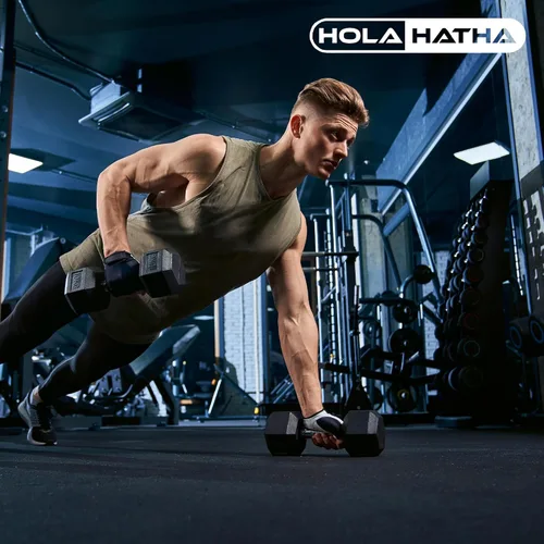 Vista 5 de HolaHatha Hexagonal Dumbbell Free Hand Weight Set w/Rack Negro