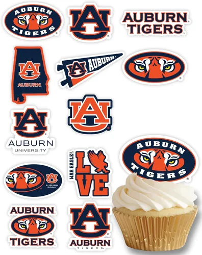 Vista 29 de Decoraciones para cupcakes de la Universidad de Alabama, suministros para fiestas de fútbol americano, cumpleaños, graduación (24 piezas)
