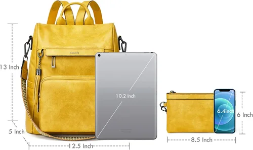 Vista 6 de Shrrie - Mochila de cuero antirrobo, mochila de viaje para mujer, bolsa de hombro para mujer