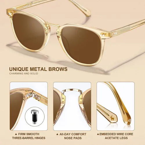 Vista 4 de CARFIA Gafas de sol polarizadas pequeñas para mujer, hechas a mano, marco de acetato, gafas de sol retro CA5015