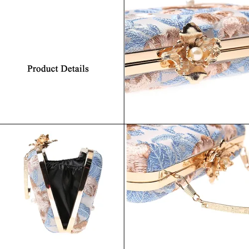 Vista 5 de Bolso de noche con bordado floral vintage para mujer, bolso de hombro para boda, fiesta, baile de graduación
