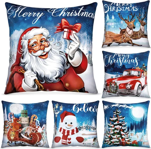Vista 8 de Tatuo 6 Fundas de Almohadas Navideñas Fundas de Cojines Decoración de Vacaciones Decoración Funda de Almohada Decorativa para Sofá Sillón Navidad